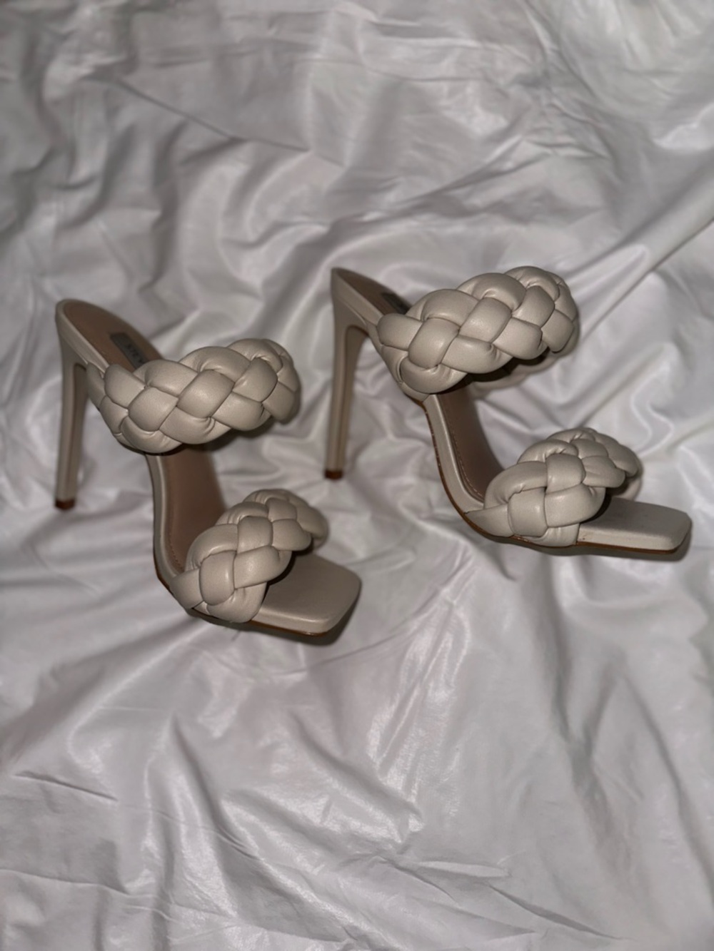 Steve Madden Braided Double-Strap Heeled Sandals in Cream